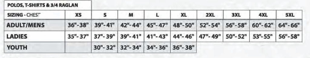 AK TShirt Size Chart
